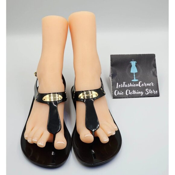 Michael Kors Women's Black Jelly Gold Logo Plate Thong Sandals Size 8M 2648 - Picture 10 of 16